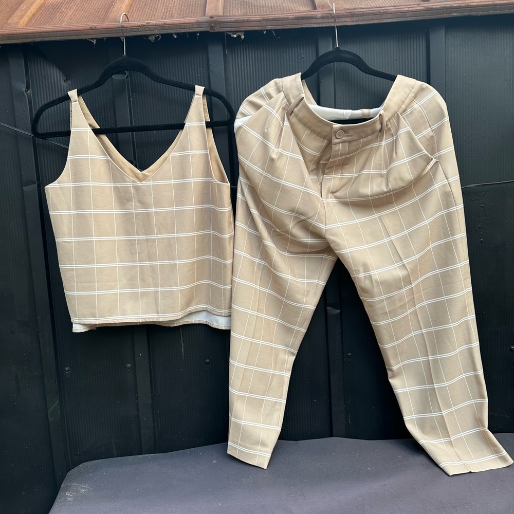 OAK and FORT Trouser Set with Windowpane Check Pattern
